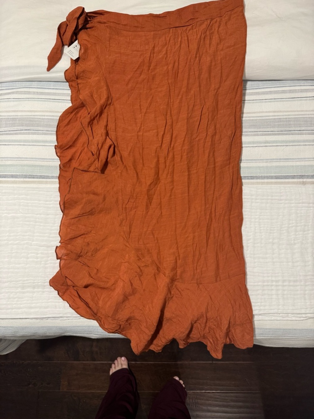Rust Orange Ruffle Hem Sarong Skirt